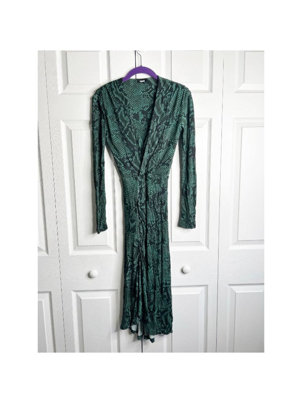 Atlein Green Black Snake Print Long Sleeve Ruched Dress Women's Size FR 34